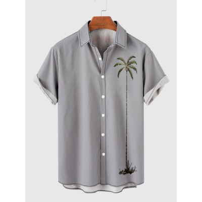 Retro LightGrey Coconut Palms Element Print Trendy Men's Short Sleeve Shirt