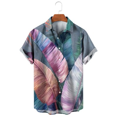 Men's Casual Printed Lapel Short Sleeve Shirt 17868210M