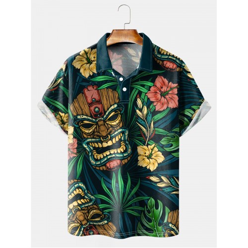 Men's Hawaiian Tikki Mask Art Short Sleeve Polo Shirt